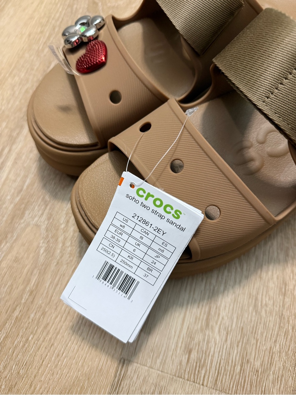 NWOT Crocs Soho Two Strap Sandal Sepia Women's 8 with 3 FREE JIBBITZ - Picture 4 of 8